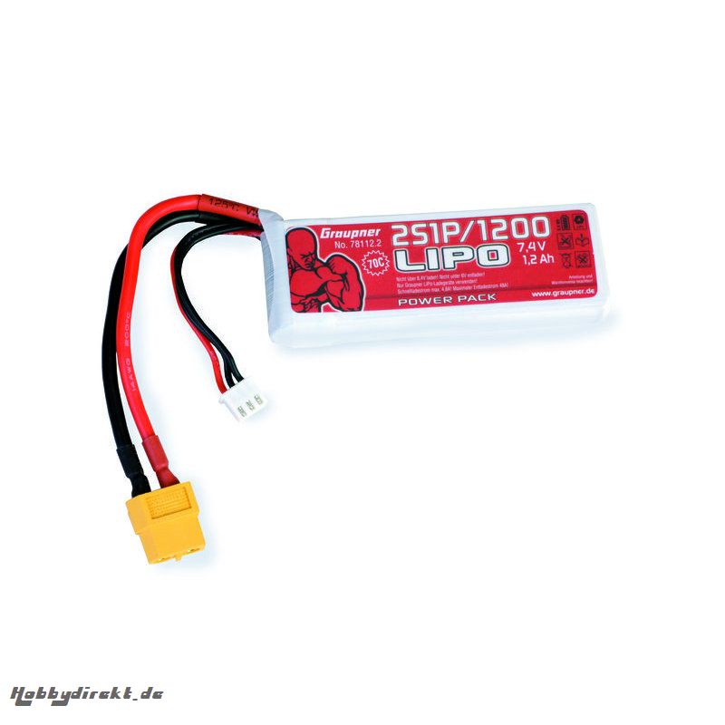 Power Pack LiPo 2/1200 7.4 V 70C XT60 Graupner 78112.2